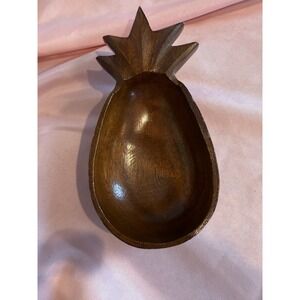 Vintage Hand Carved Wooden Pineapple Bowl Tray Solid Wood 8"